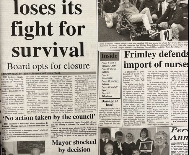 Looking back at the sad closure of Farnham's Redgrave Theatre in 1998
