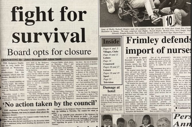 The Herald's May 8, 1998, edition reported on the sad demise of Farnham's Redgrave Theatre