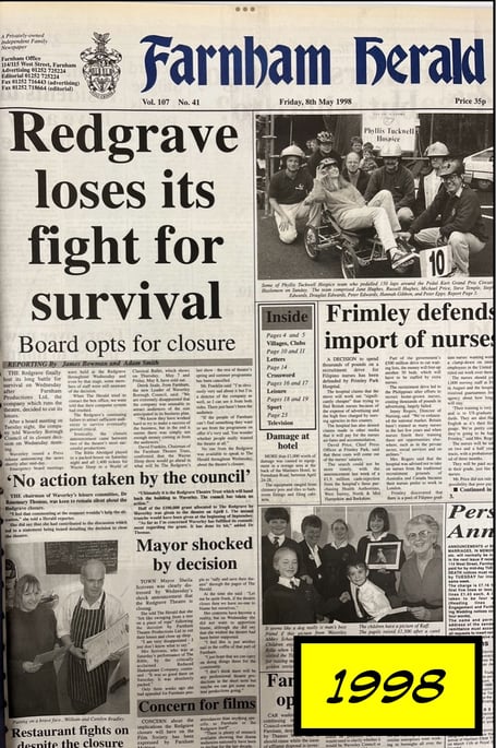 The Herald's May 8, 1998, edition reported on the sad demise of Farnham's Redgrave Theatre