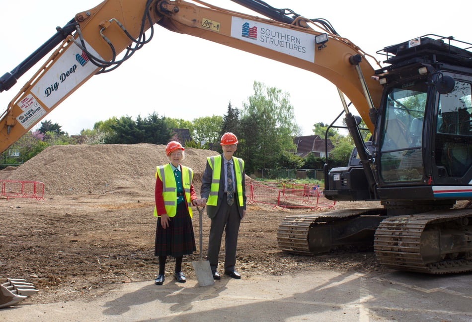 <p>Chris and Philippa Tuckwell on the hospice site</p>