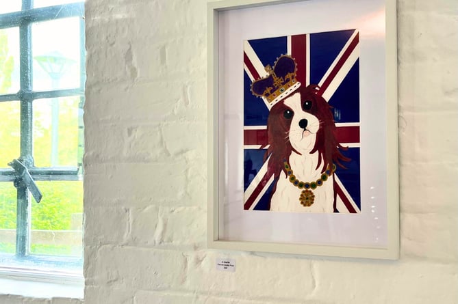 The coronation pup that was on the tea towel sent to Queen Camilla (Farnham Maltings)