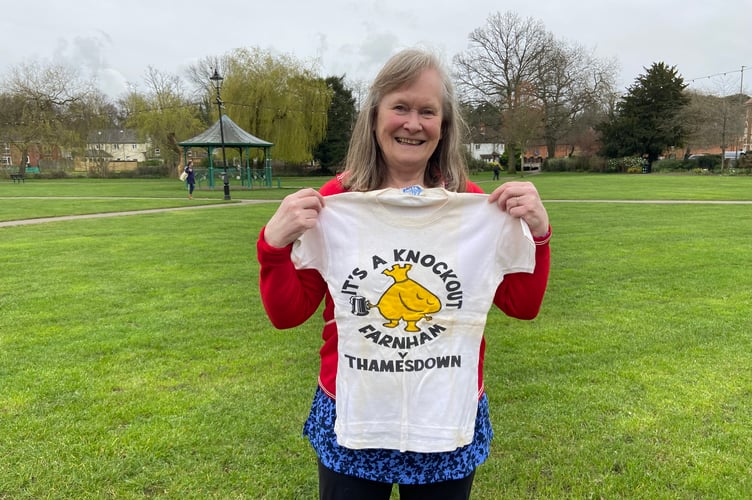 Sarah Wickens, daughter of British Car Auctions founder David Wickens, was a member of Farnham's 1974 It's a Knockout team and has kept many mementoes of the side's run to the Jeux Sans Frontières final in Holland