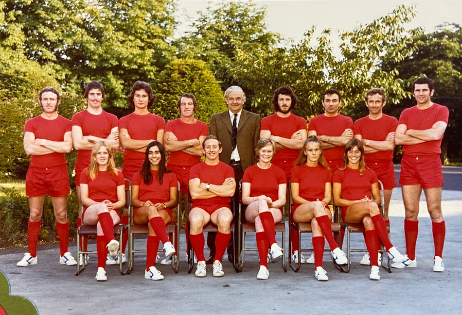 <p>Farnham's 1974 It's a Knockout team pictured during their run to the Jeux Sans Frontières final in Holland</p>