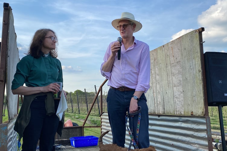 Managing Director of Hogs Back Brewery Rupert Thompson and Rev Claire Holt