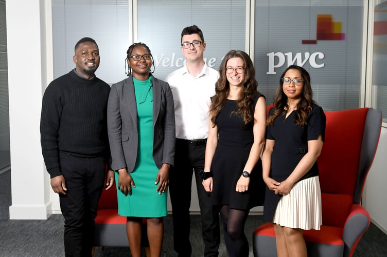 PwC Isle of Man left to right: Emmanuel Kayanga, Tapiwa Gede, Elliott Alexander, Heather Beck, Melissa Maharaj