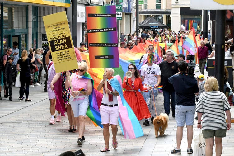 The 'Long Walk to Pride' parade through Strand Street, part of the inaugural Isle of Pride festival, 2020