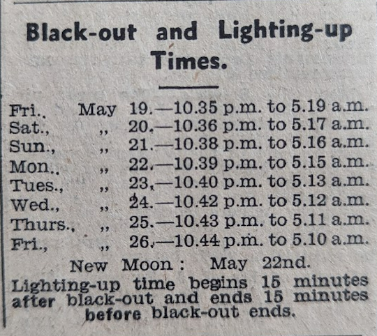 Black-out times in May 1944