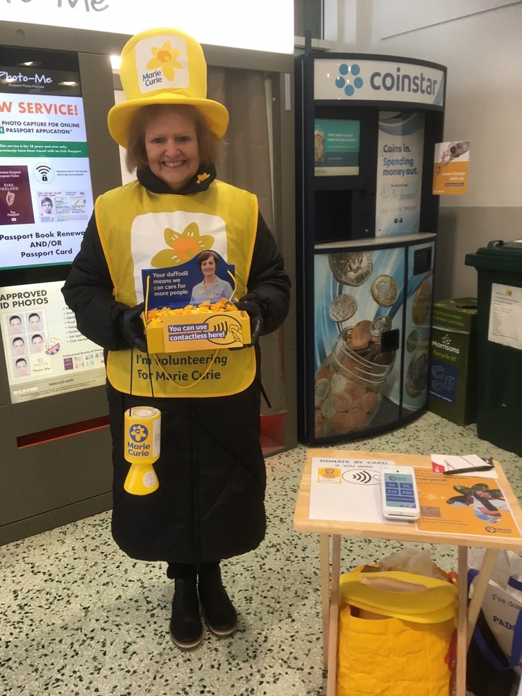 Jane Bridges collecting for Marie Curie in Bodmin