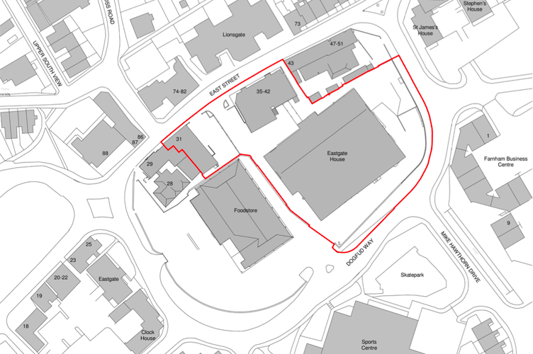 The proposed location with the boundary outlined in red