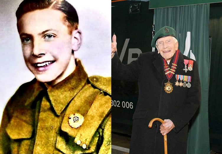 Harry Billinge pictured in his younger days and at the train naming ceremony.