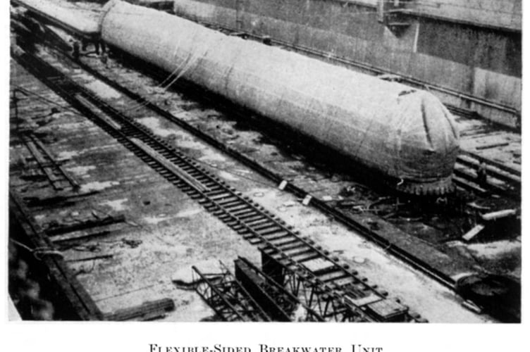 An early flexible-sided breakwater unit designed by Robert Lochner