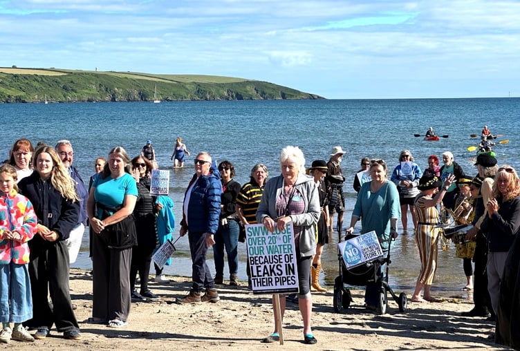 People protested on the beach at Par Sands and on the sea.