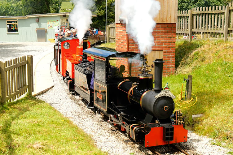 muffin and ellie at metha bridg – Muffin and Elle pass at Metha Bridge, halfway down the main line