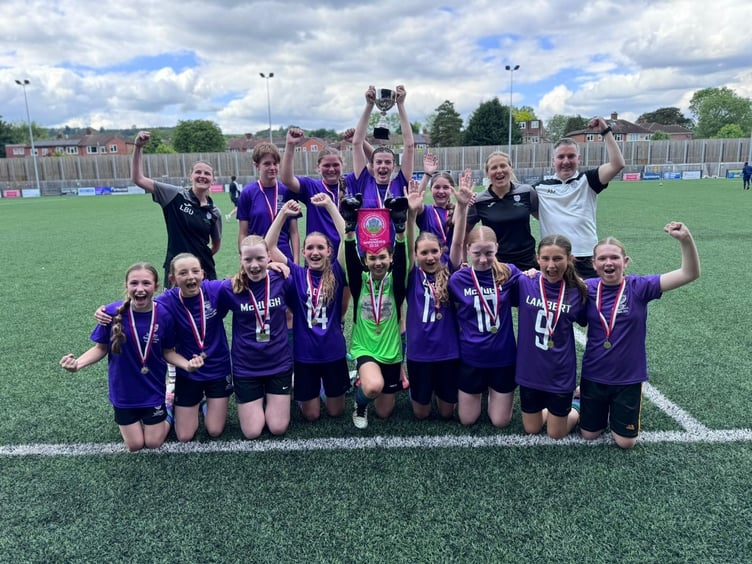 Weydon School under-13 girls football team, June 2024.
