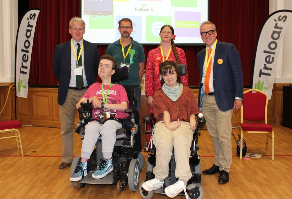 <p>Damian Hinds, Richard Knight, Lucy Sims and Dominic Martin  took part in a general elections hustings at Treloar’s. They are seen here with student governors Archie and Isobel.</p>