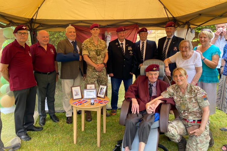 Dennis Davey being awarded his medal for service to the armed forces