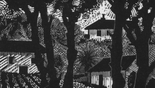 Holy Vale, wood engraving by Kate Dicker, July 2024.