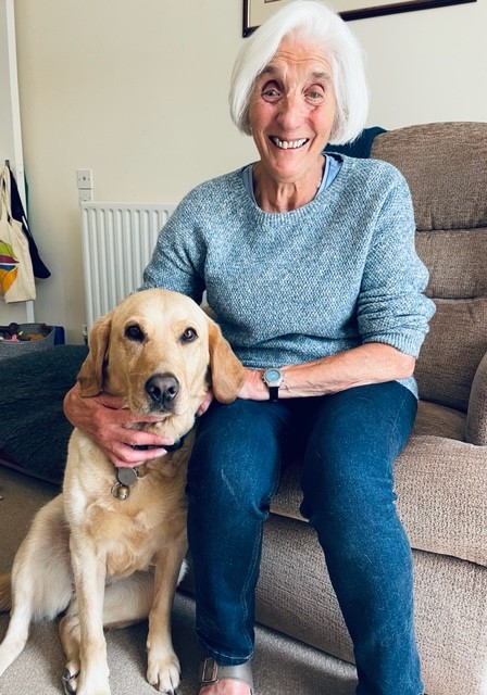Pip Kirkness with her guide dog Alice, Alton, July 2024.