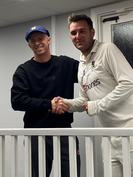 Ben Jansen (left) is presented with cap number 24 by Alton club captain Scott Myers
