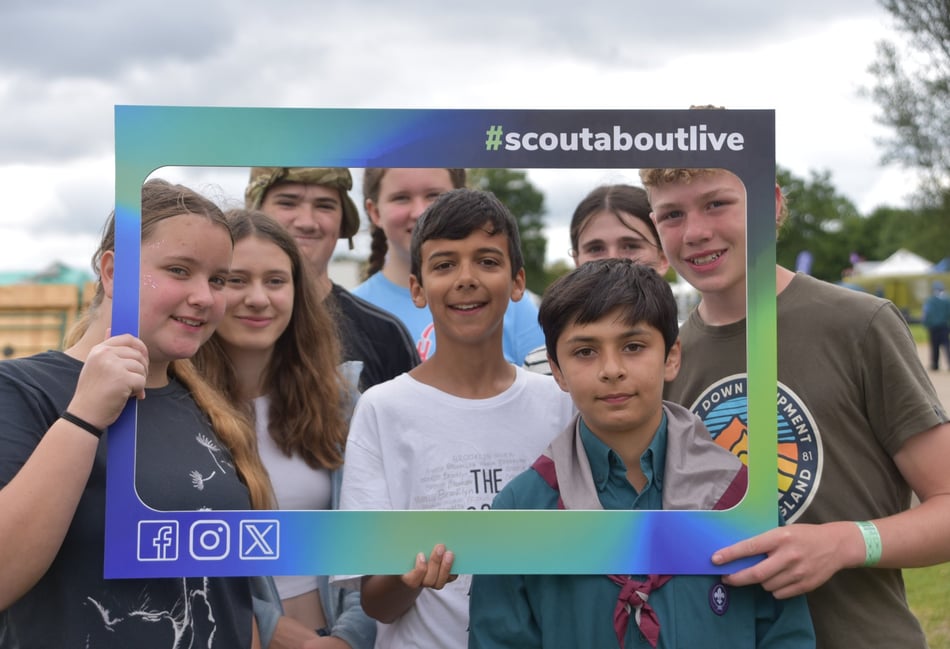 <p>Some of the Scouts and Guides from Farnham who took part in the Surrey Scoutabout</p>