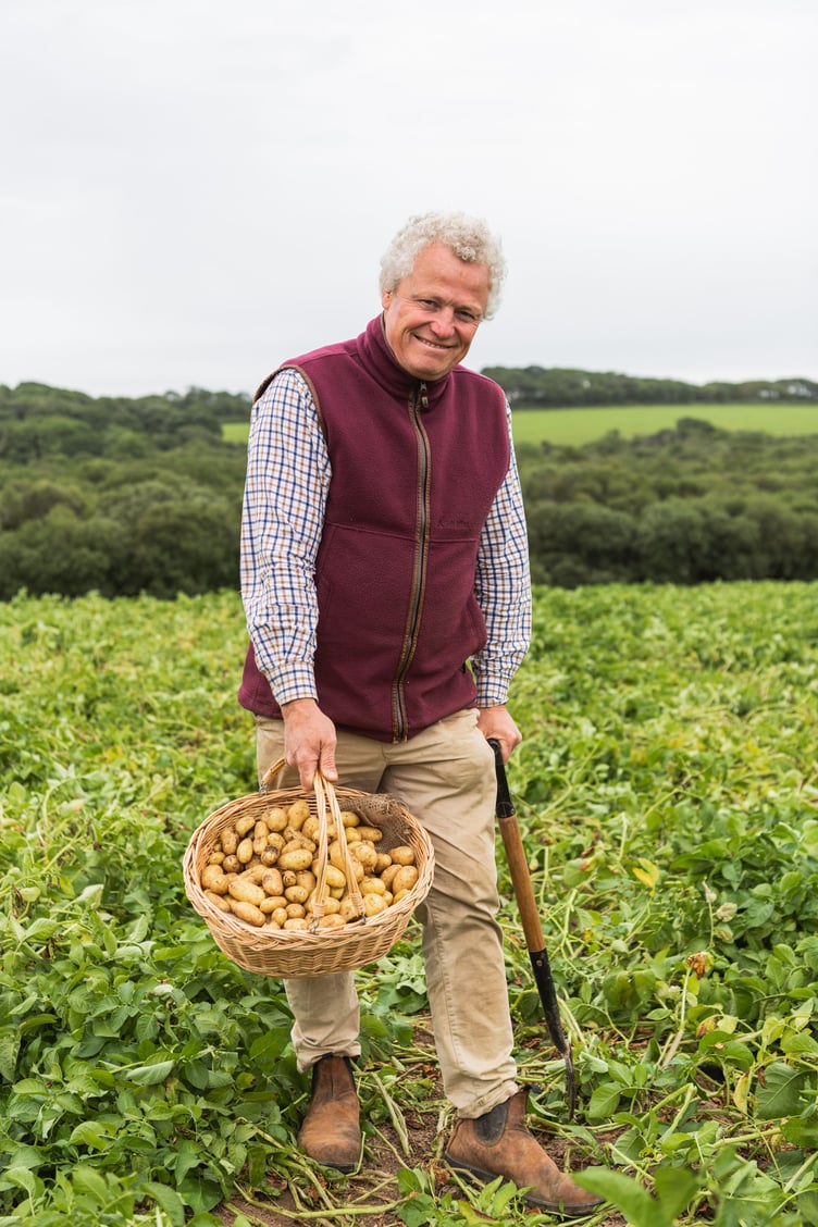 Grower Phil Pryor with freshly harvested Cornish New potatoes