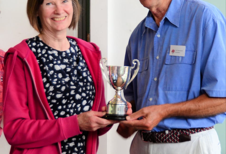 <p>Ian Haussauer presents the Fuchsia Cup to Frances Town Jones</p>