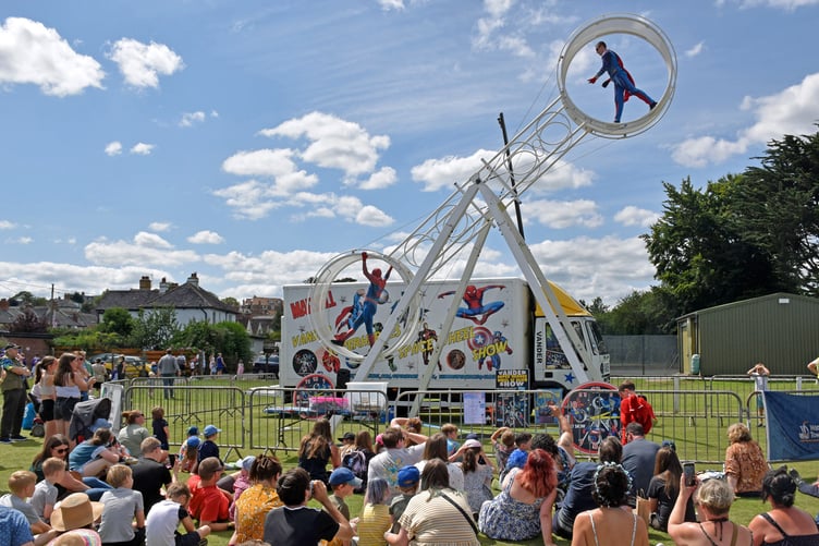Daredevil entertainment at Watchet Carnival Weekender fair was provided by the Vander Super Heroes Wheel of Death Show. PHOTO: Peter Mather.