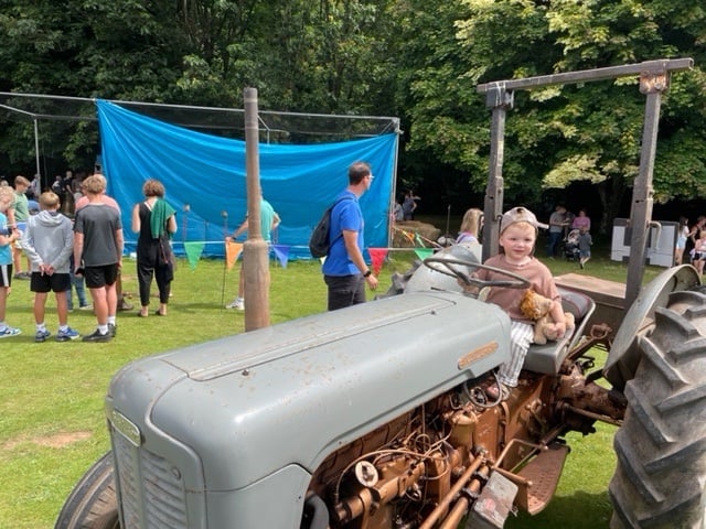 'I be a track-er driver, I be'. Fun for tots at Roadwater Fete.