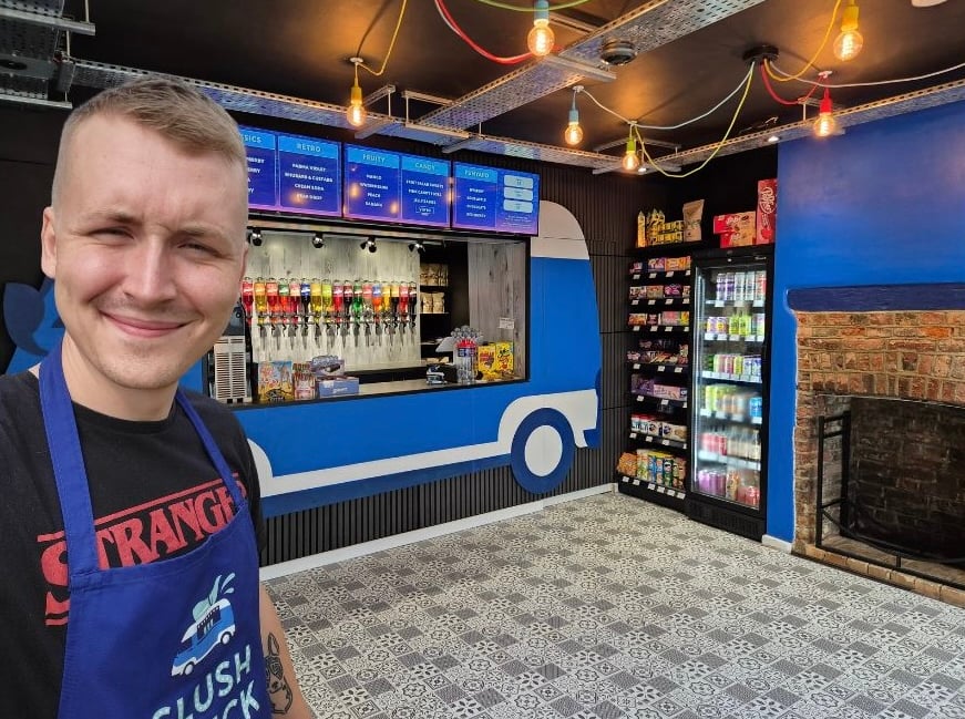<p>Zack Hayter with his previous store in Alton, The Slush Truck.</p>