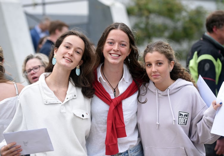 Jenna, Lexie and Macarena celebrate their A Level results at Truro School