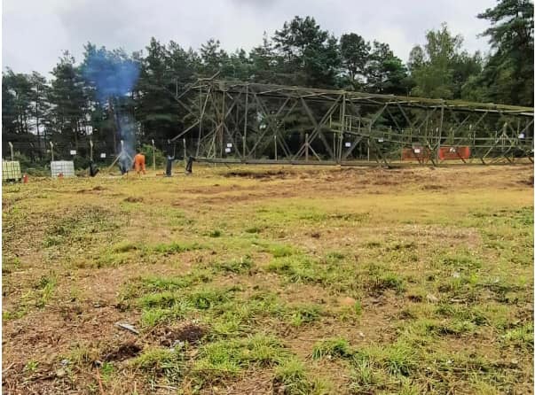 <p>Timber! The former MOD mast at Hogmoor Inclosure came down last week. (Photo by Deadwater Valley Trust)</p>