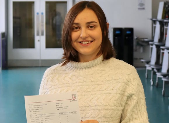 Olivia after receiving her results at Poltair School.