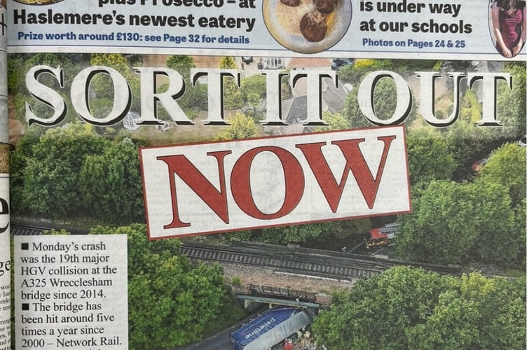 Wrecclesham bridge smash Herald front page