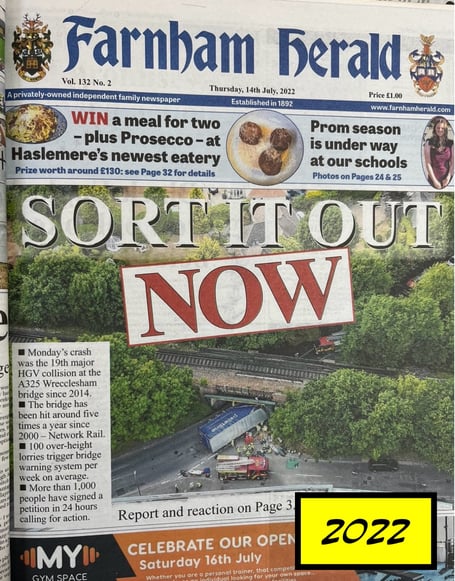 Wrecclesham bridge smash Herald front page