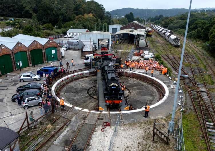 The steam locomotive is turned at St Blazey Railway Yard. Picture: Paul Williams
