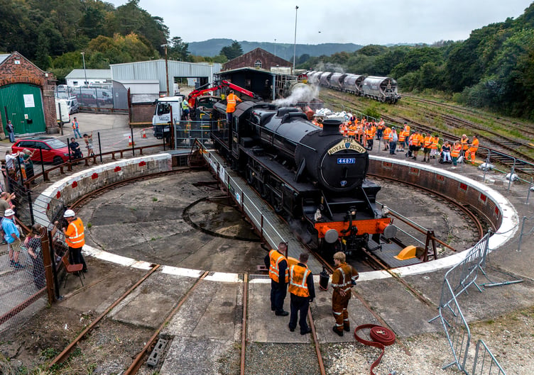 Locomotive 44871 on the refurbished railway turntable. Picture: Paul Williams