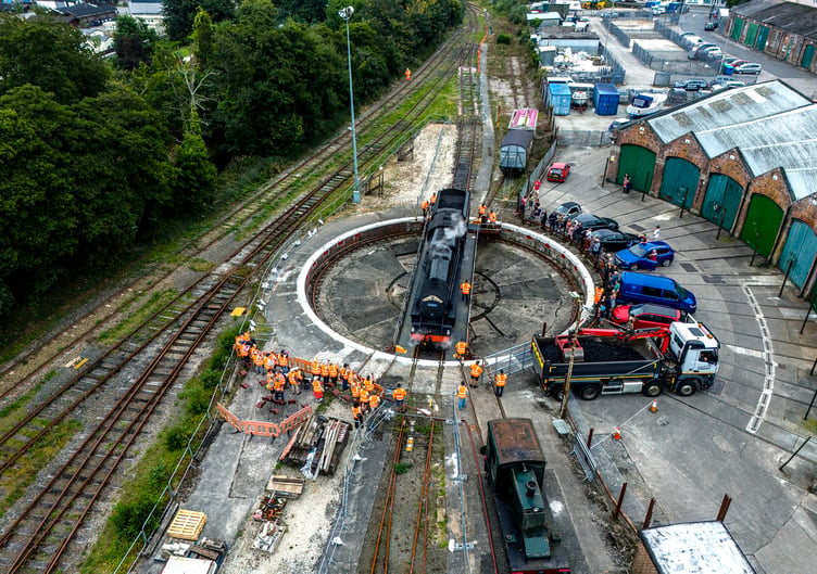 People gathered to watch the locomotive on the turntable. Picture: Paul Williams