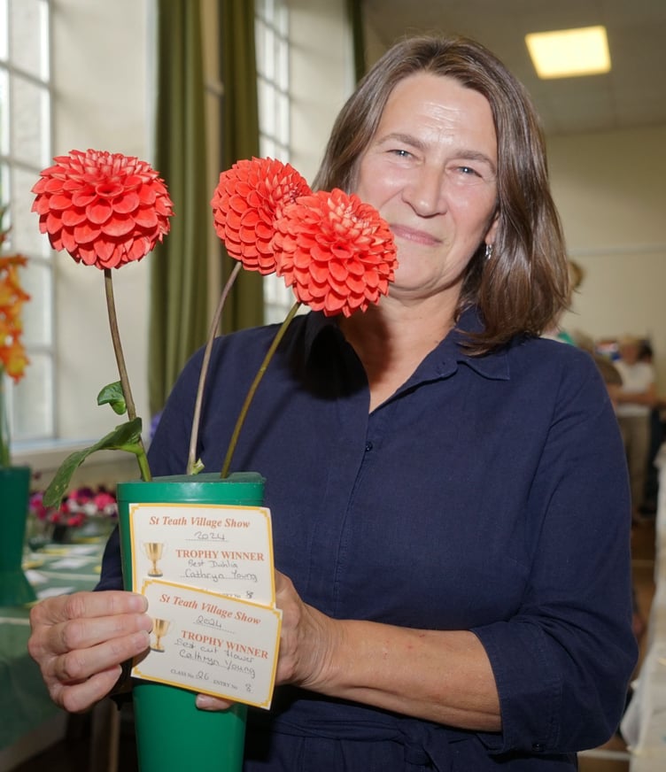 Cathryn Young with her prize winning Dahlia Blooms (Picture: Adrian Jasper)