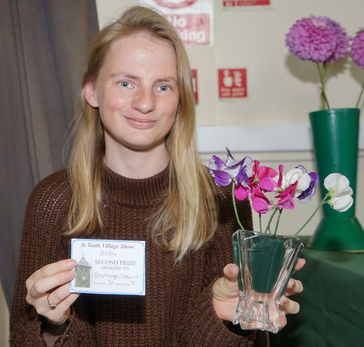 Stephanie Trewin delighted to be awarded second place with her mixed colour Sweet Peas (Picture: Adrian Jasper)