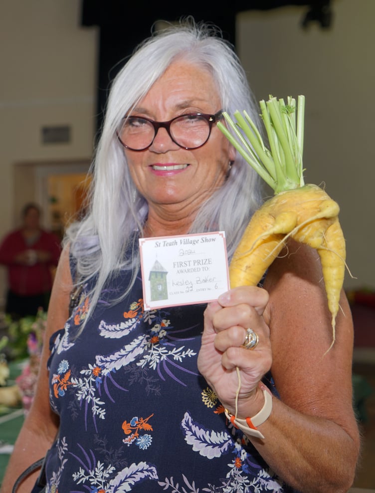 First prize winner Lesley Baker with her comedy vegetable (Picture: Adrian Jasper)