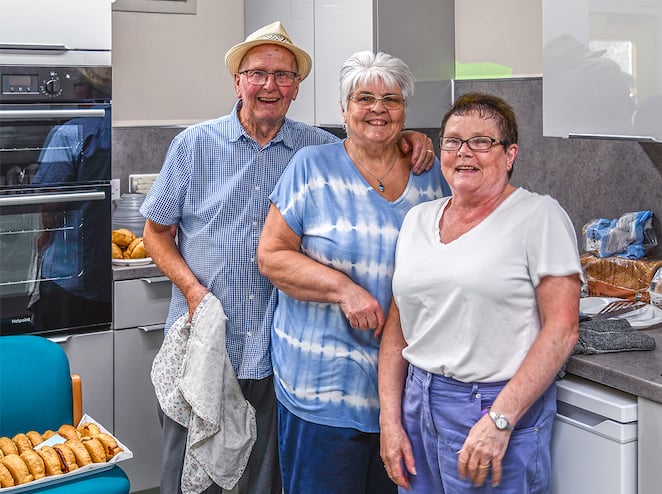 Volunteers Ken Morcom, Val Trevenna and Sandra Hawken from the St Dennis branch of Cancer Research helping in the kitchen. Picture: Derek Williams