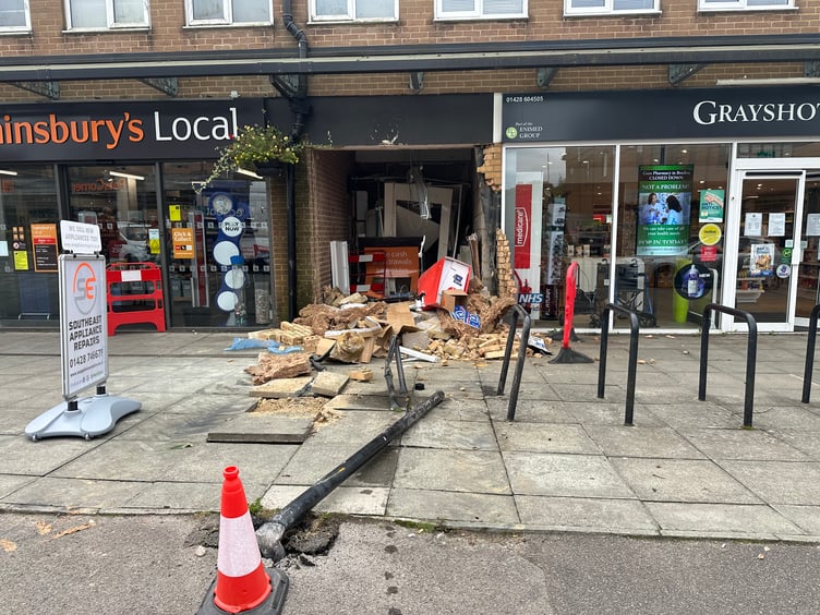 The destroyed Grayshott Sainsbury's Bank ATM