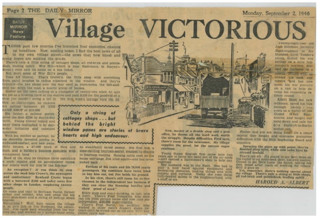 <p>The September 1946 cutting from the Daily Mirror about Wey Hill. </p>