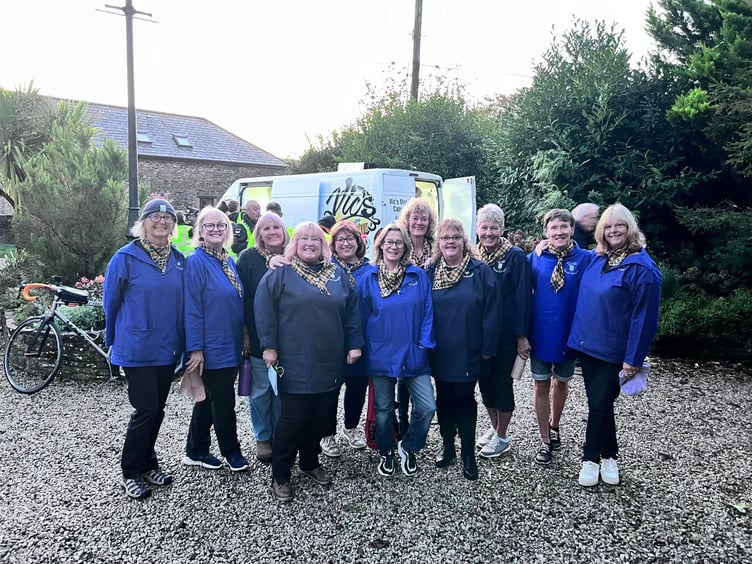 The performers comprising Barrel Seagals outside on location ahead of Amanda Holden's cycling challenge from her mother's house near Bude to London (Picture: Barrel Seagals)