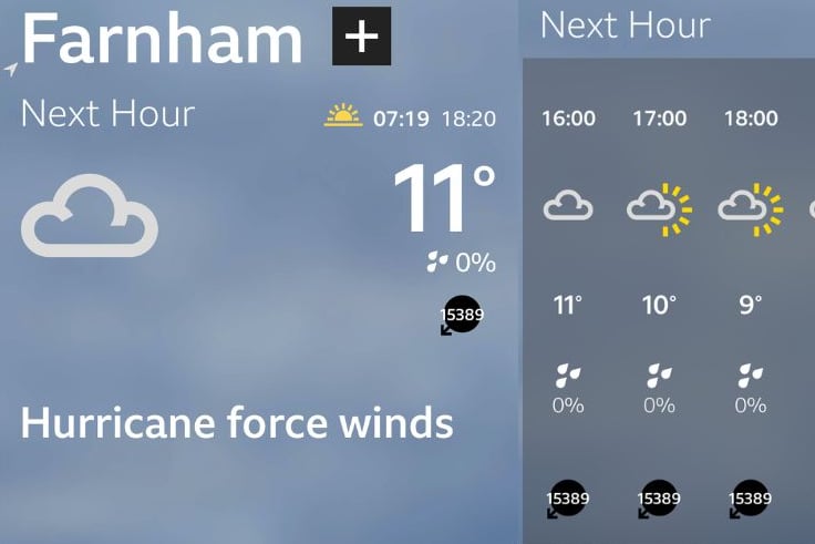Farnham "Hurricane Force Winds"