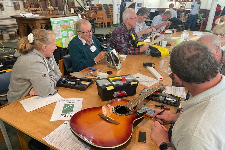Guitar being fixed at Farnham Repair Cafe