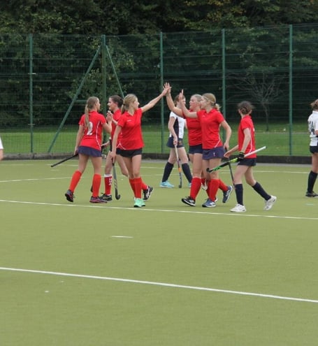 Petersfield Hockey Club's under-16 girls celebrate their goal