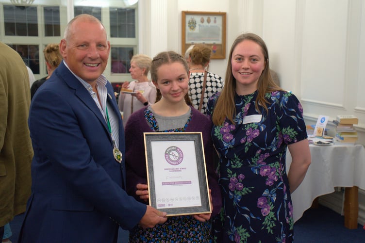 Deputy Mayor George Murray with guest speaker Emma Coates and Plastic Free Farnham Chairperson Isabel Robson