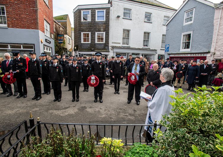 Members of the community and representatives of organisations gathered at the war memorial in Mevagissey on Remembrance Sunday. Picture: Paul Williams