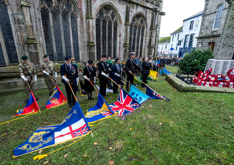 Standards were lowered during the remembrance ceremony in St Austell. Picture: St Austell Town Council/Paul Williams